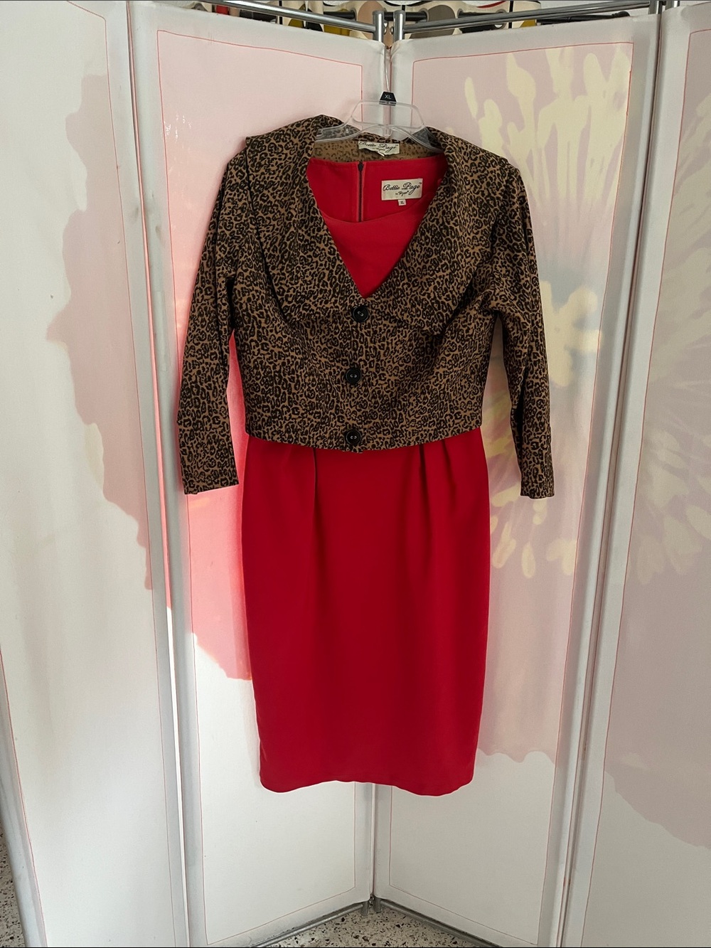 Bettie Page Red Sheath Dress with Leopard Print Cropped Jacket